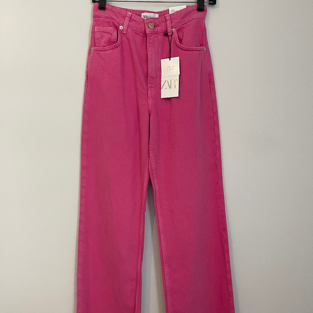 ZARA Wide Leg Pink Denim